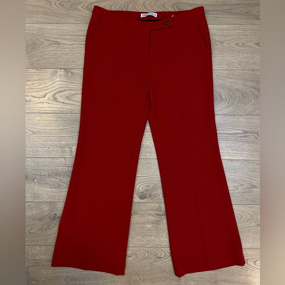 Zara Brick Red Boot Cut Pants Size XL polyester wool blend casual sporty